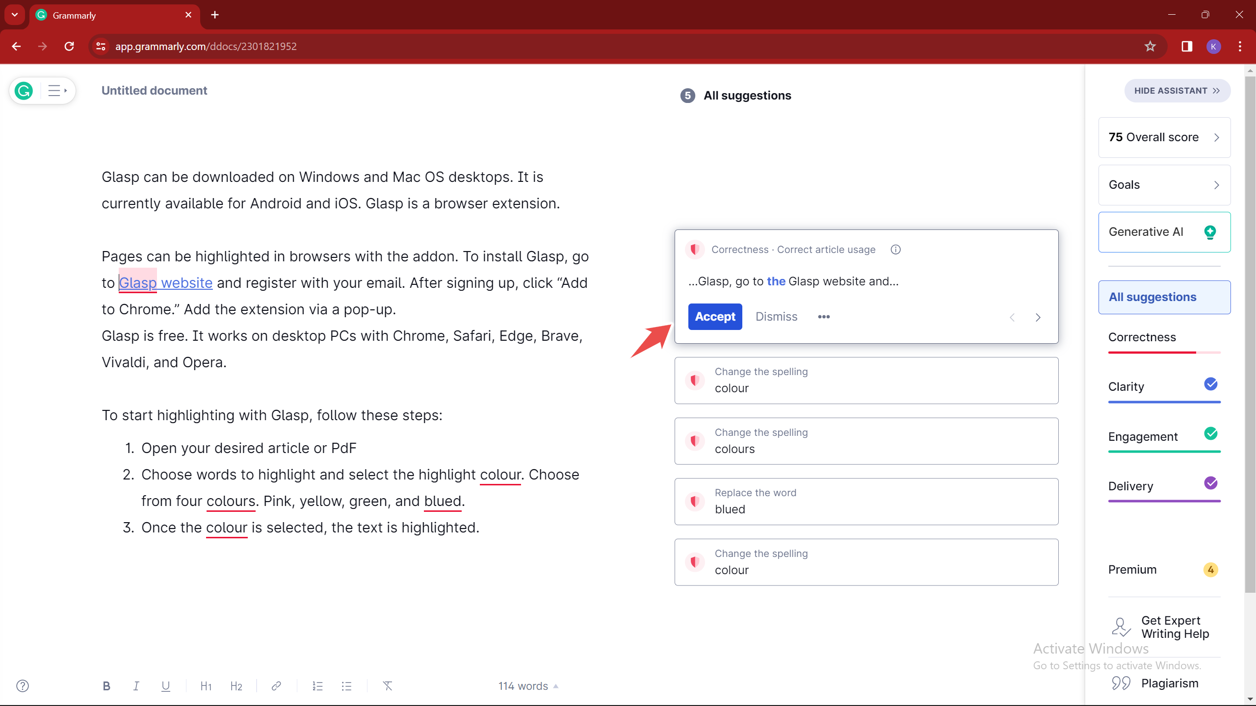 Accept Grammarly Suggestions