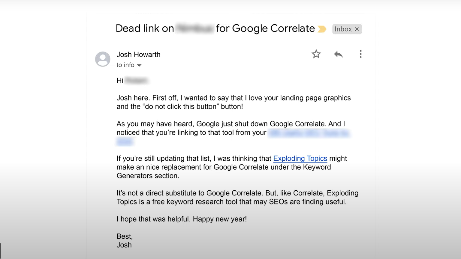 Sample email for backlink