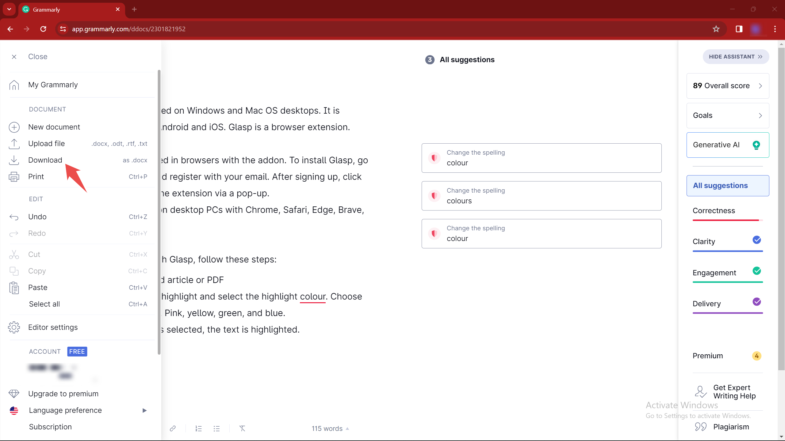 Download Grammarly Documents