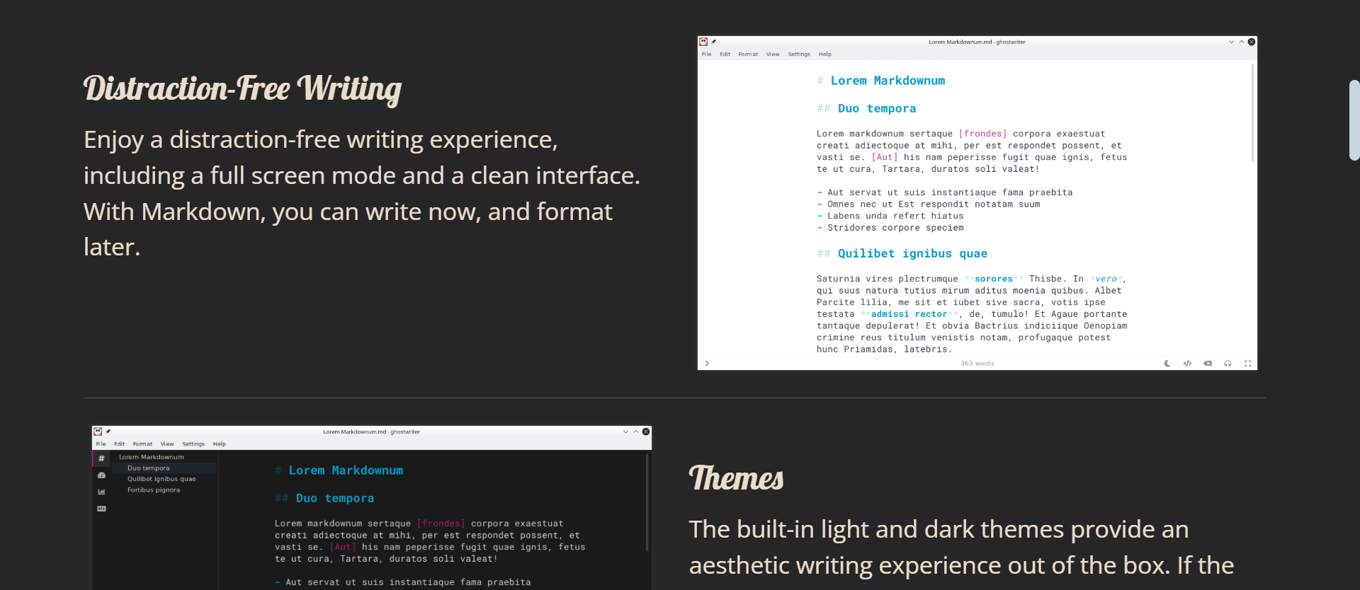 A screenshot of Ghostwriter markdown editor