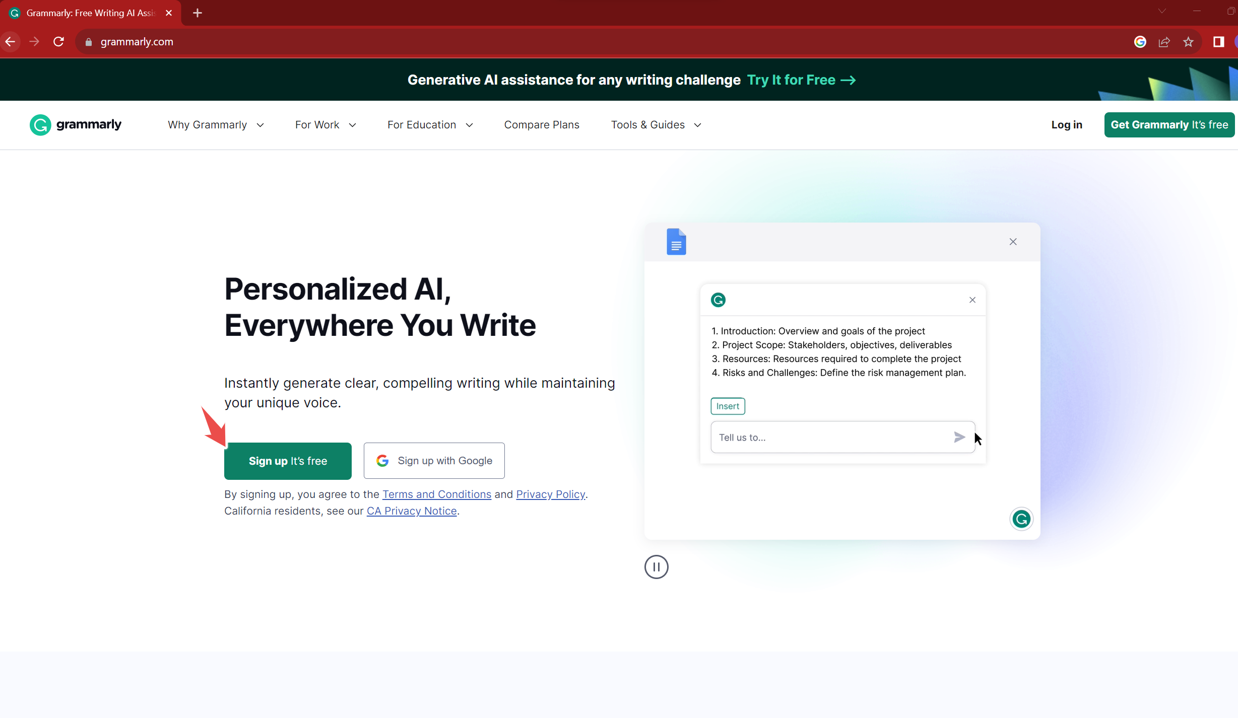 Grammarly Homepage