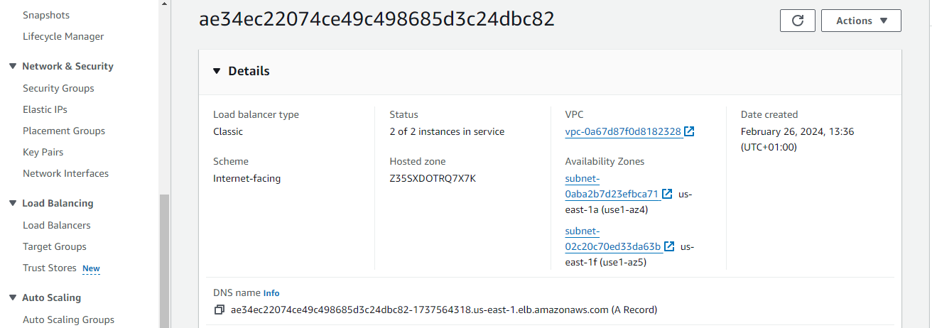 Load Balancer on AWS Console