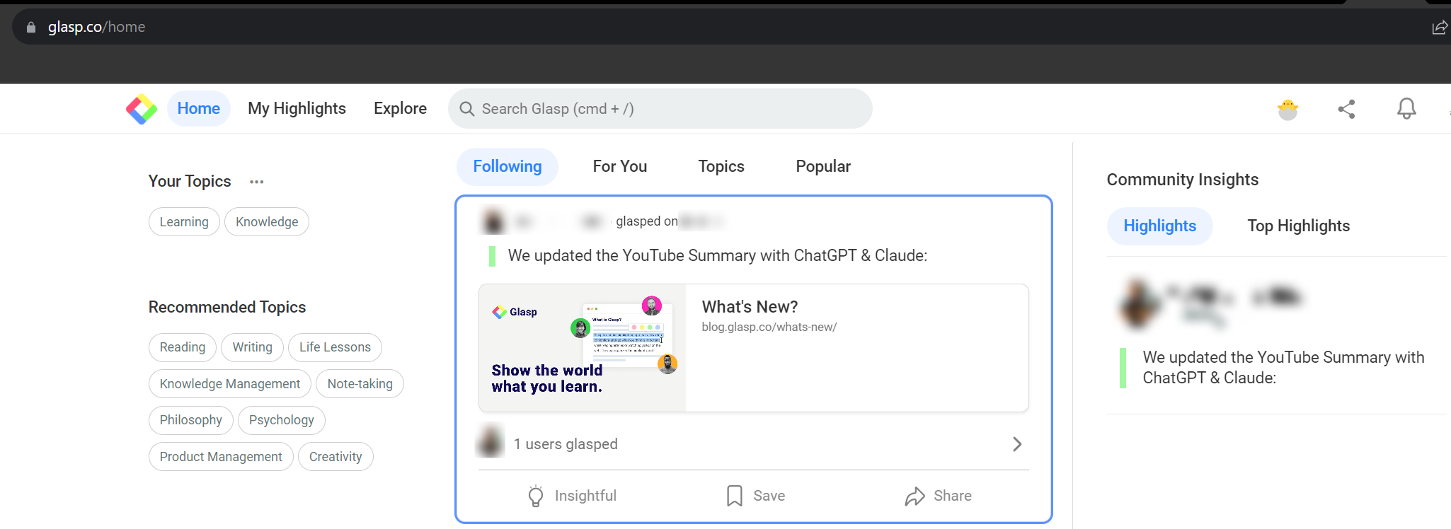 Glasp HomePage