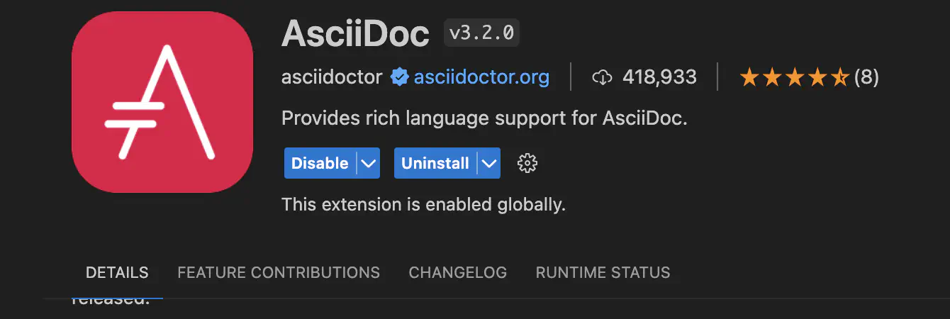 Figure 1. AsciiDoc Extension for Visual Studio Code